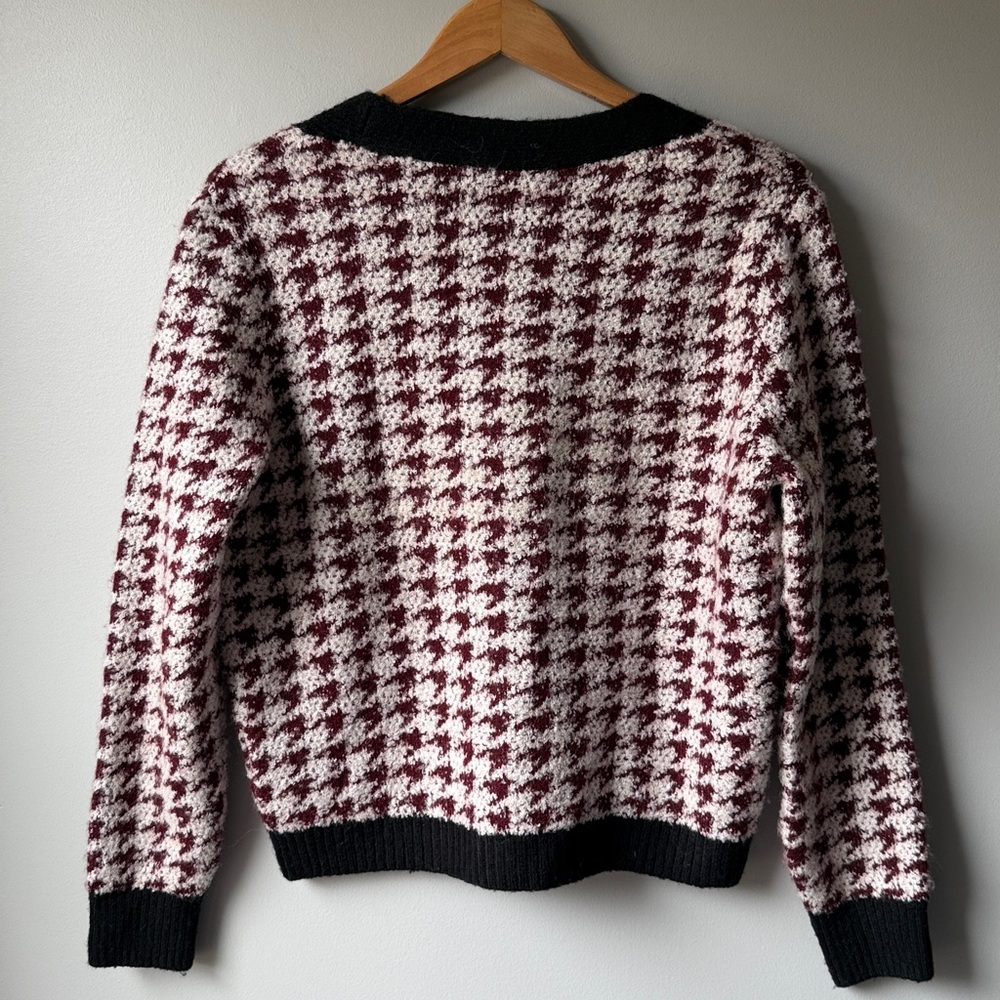 Anthropologie Maeve Chunky Soft Knit Houndstooth Cardigan Gold Hardware  Size S - Picture 6 of 8